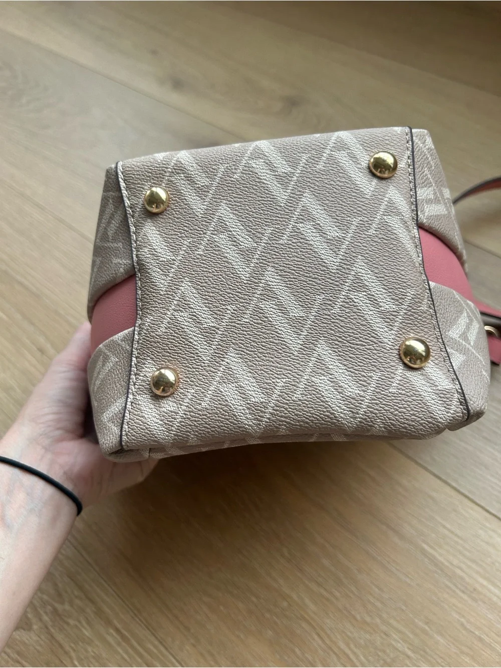 Adrienne Vittadini Monogram Crossbody Bag Pink Trim